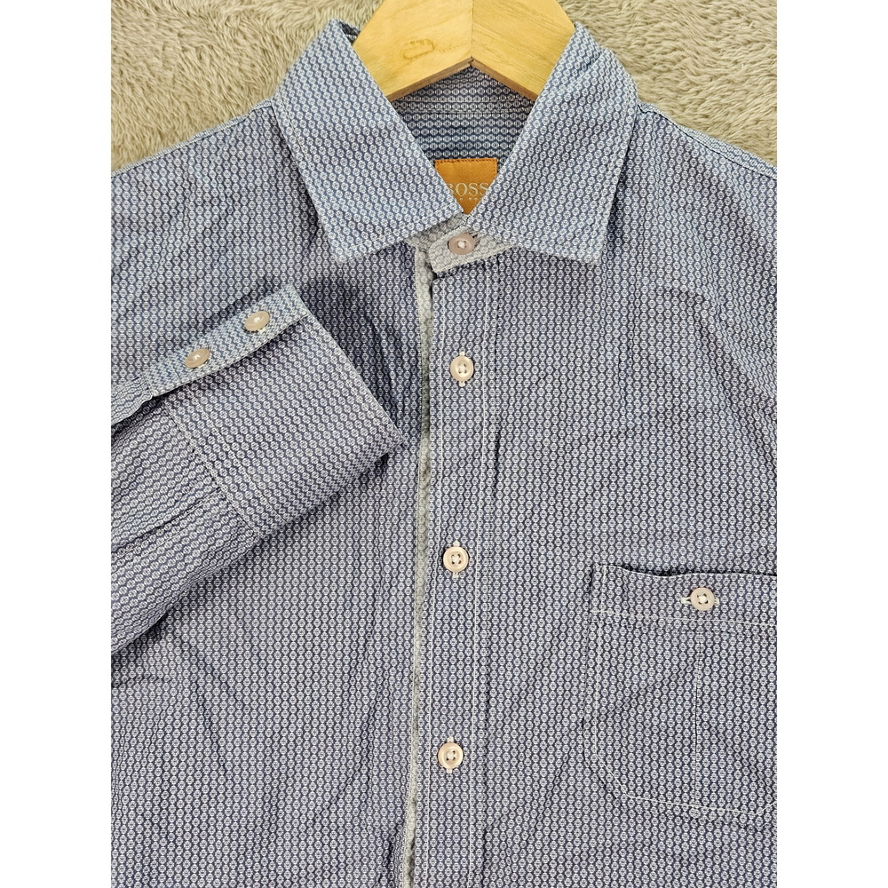 Hugo Boss Slim Fit Dress Shirt Button-down Men's Size S Blue and White Geometric